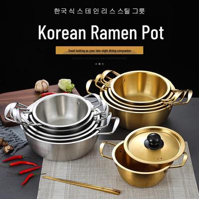 Pentola per Ramen in Acciaio Inossidabile Coreano: Piccola Pentola a Doppia Ansa per Noodles e Zuppa