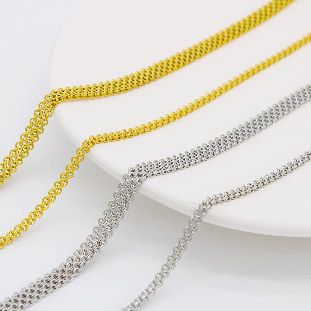 3-6mm Multi-Row Beveled Edge Chain Tennis Necklace in 18K Gold Stainless Steel