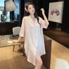 1011 New Ice Silk Nightdress Women's Spring and Autumn Thin Loose Pure Desire Wind Shirt Long Loungewear Pajamas Dress