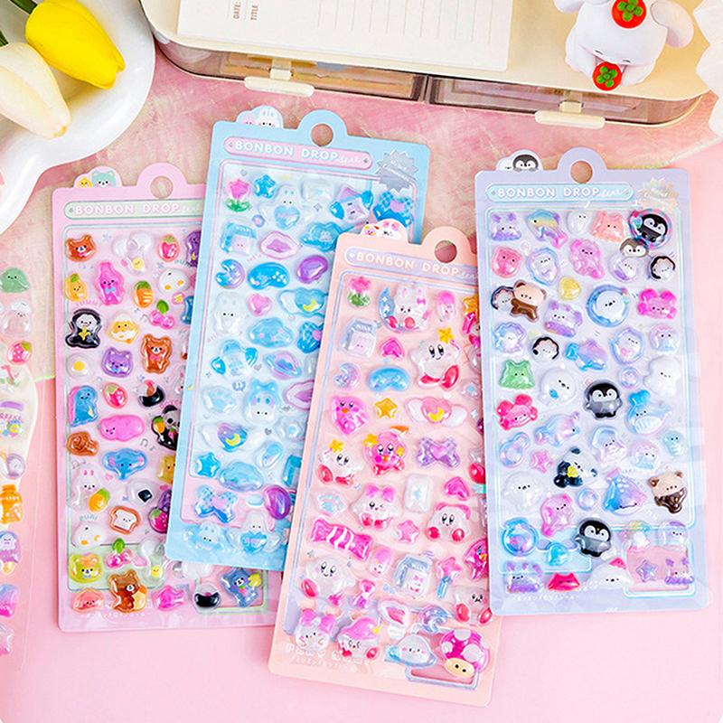 2 Sheets Kawaii Decor Sticker Cute Cartoon Luminous 3D Stickers Diy Phone Luggage Motorcycle Laptop Suitcase Decals