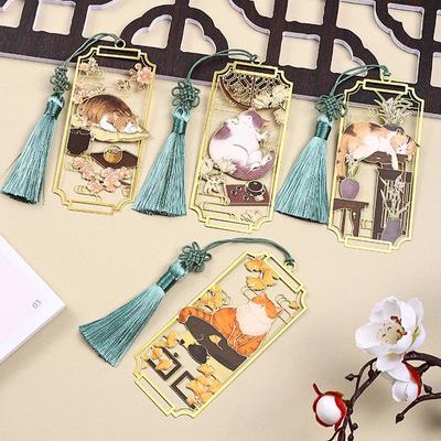 Creative 1Pcs Chinese Style Hollowed Out Metal Cat Bookmarks Students Library Reading Tools Teacher's Day Gifts School Souvenirs