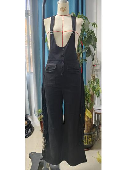 Women's Suede Fringe Wide-Leg Retro Overalls