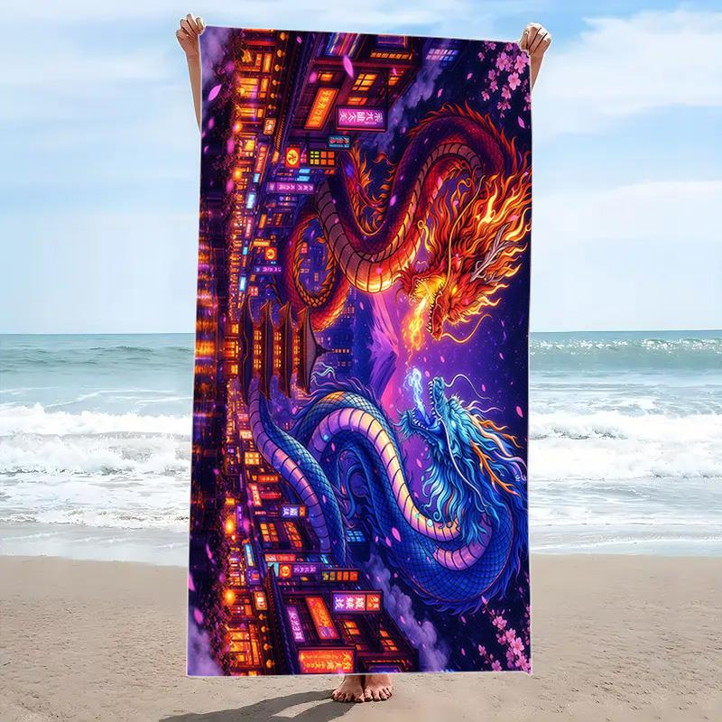 Dragon Print Beach Towel, Large Soft Quick Dry Towel for Beach Camping Swimming