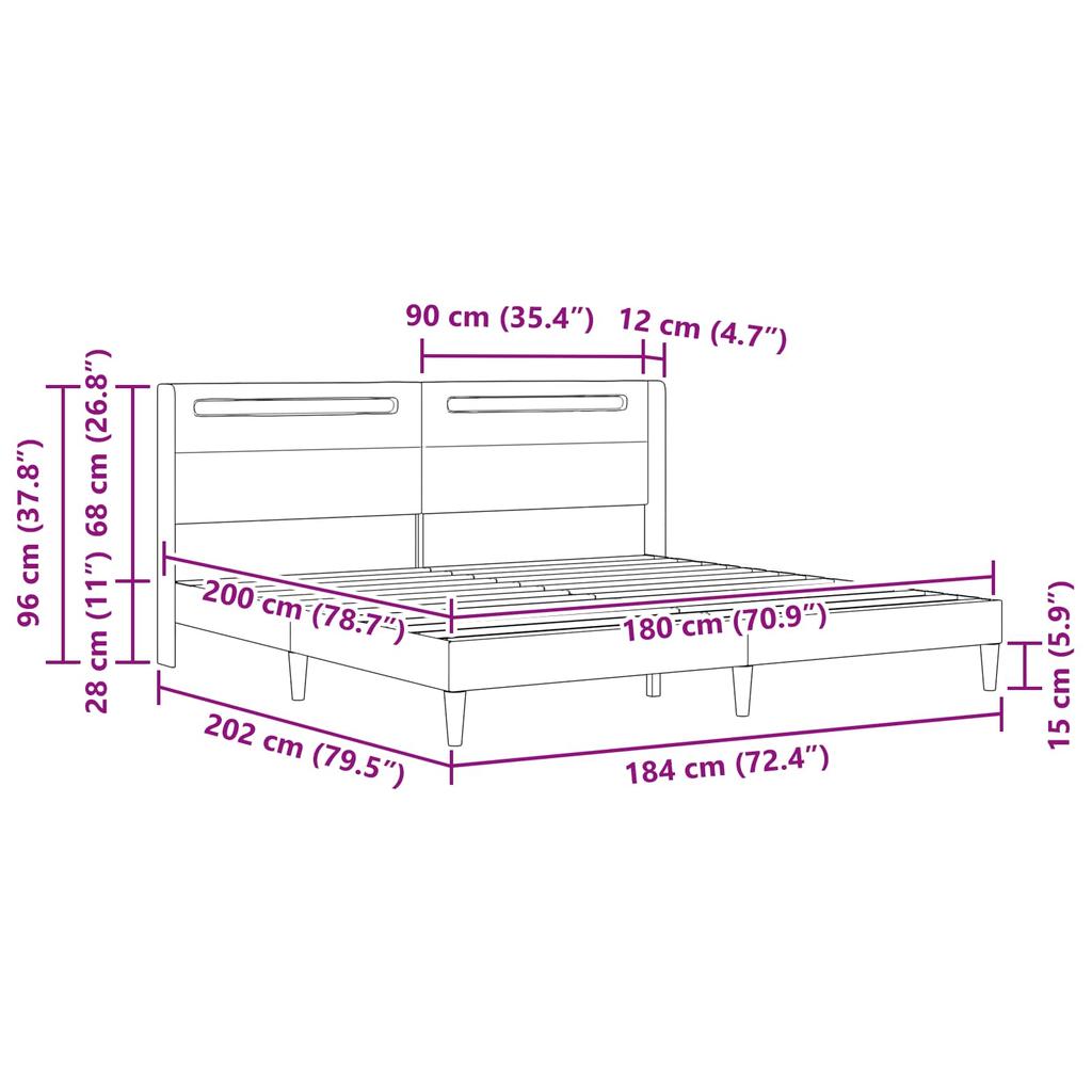 LED Light Strip Bed Frame Black 180 x 200 cm Faux Leather