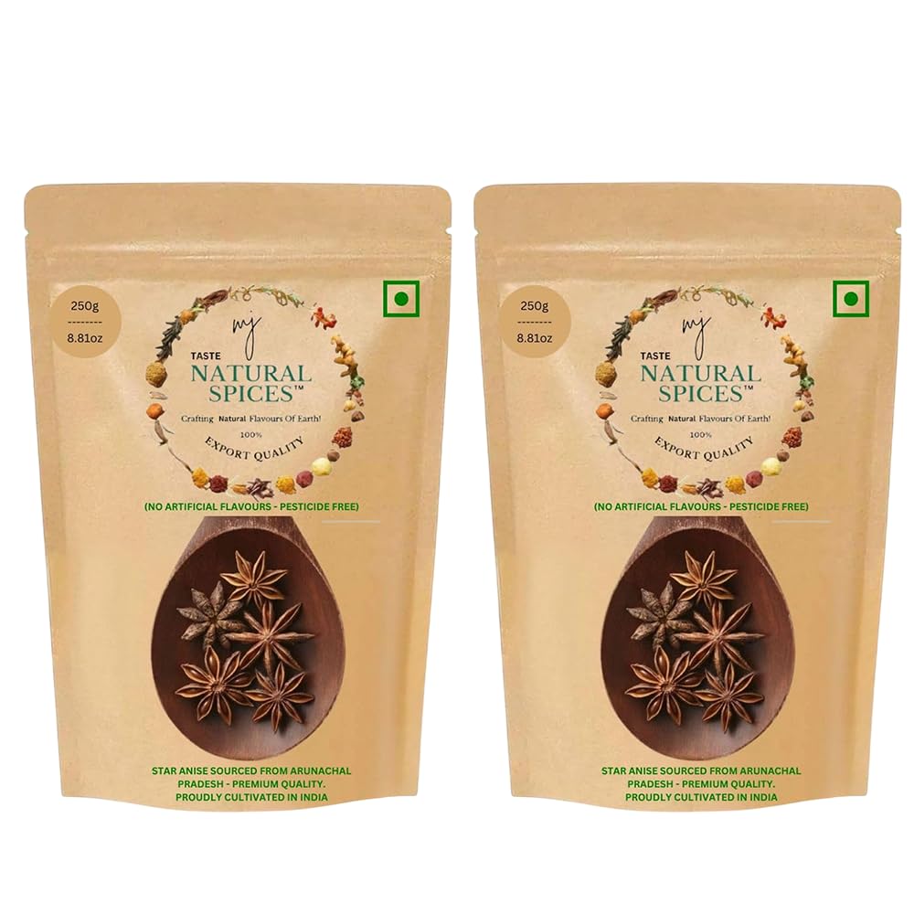 

MJ TASTE NATURAL Star Anise (Chakri Phool) - Gourmet Whole Spice | Handpicked & Sun-Dried for Maximum Flavor | No Additives, No Preservatives | I