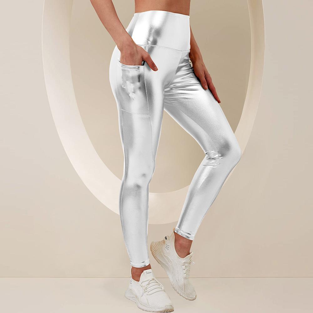 Yoga Leggings High-waisted Gold-embossed Solid-colour Casual Trousers Pencil Trousers Tight-fitting Trousers