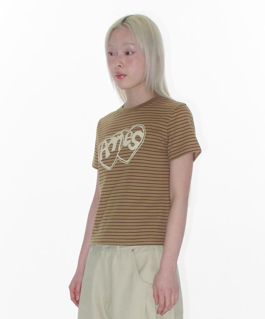 AMES-WORLDWIDE Heart Spray Stripe Tee Brown