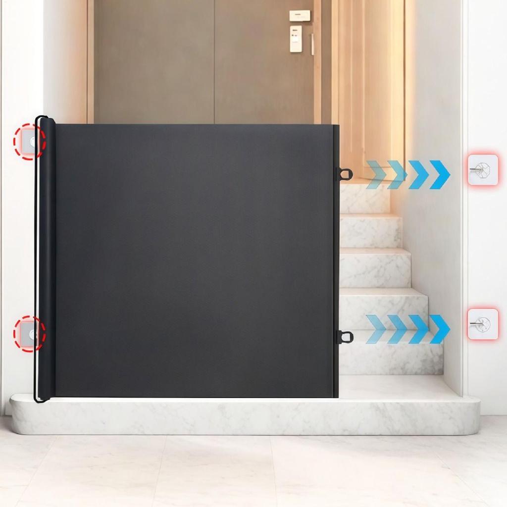 Retractable Pet Gate Anti-Escape Reinforced Mesh No-Drill Safety Barrier for Puppies Kittens Stairs Hallway Balcony