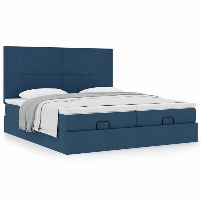 Cadre de lit ottoman avec matelas - Maison Exclusive - Bleu - Tissu - Rangement hydraulique 180x200 cm