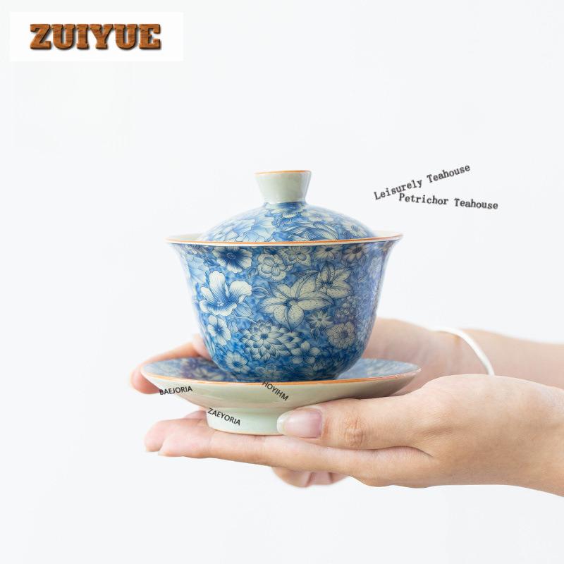 140ml Blue And White Ceramic Gaiwan Boutique Tea Tureen Tea Bowl With Lid Kit Tea Making Cover Bowl Kung Fu Tea Set Collection