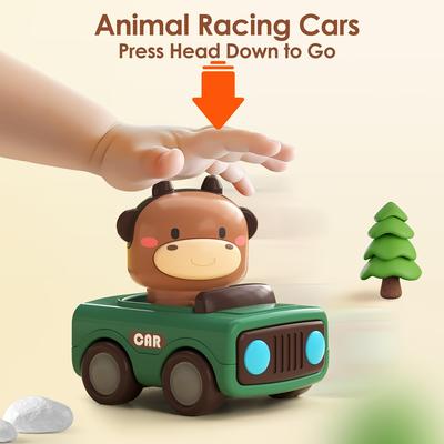 1pc Press And Go Car Toy Animal Racing Friction Car, Plastic, No Batteries Required, Perfect for Birthday, Christmas, Halloween Gifts, Party Games