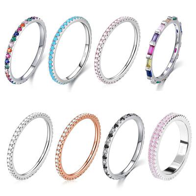 Neuer trendiger Regenbogen-Simulationsdiamant, stapelbar, 925er-Sterlingsilber, Ewigkeitsring für Frauen, Hochzeit, Fingerband, Geschenk Z30