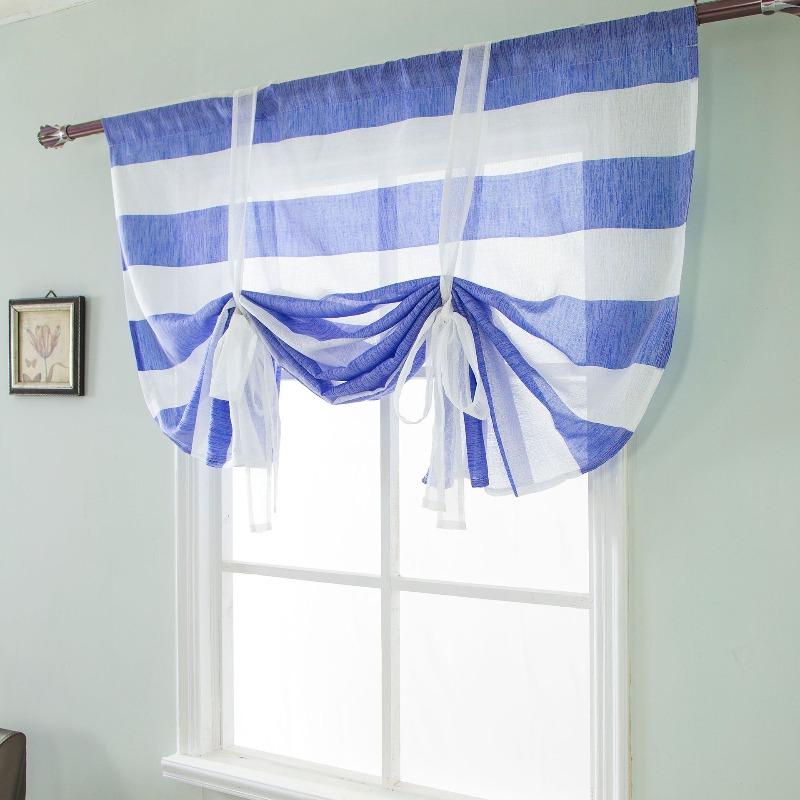 Roman curtain gauze curtain blue strip gray strip gauze curtain