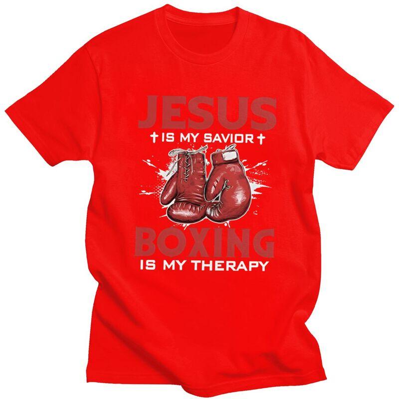 Jésus Est Mon Sauveur La Boxe Est Ma Thérapie T-shirt Pur Coton T-shirts Été Manches Courtes Col Rond Citations de Boxeurs T-shirts