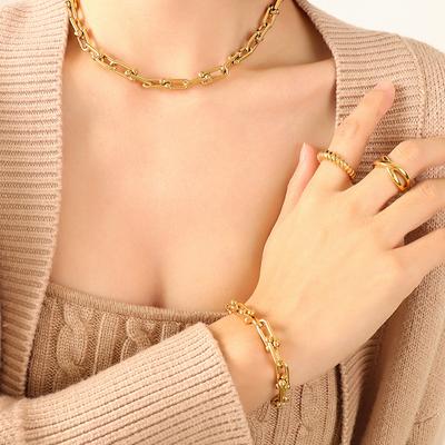 Jewelry Hip-Hop Fashion Niche Design U-Buckle Necklace Trendy Commuter Bracelet Gold-Plated Jewelry Set