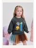 2025 Winter Kids' Fleece-Lined Cartoon Sweatshirt - Round Neck, Long Sleeve for Boys & Girls