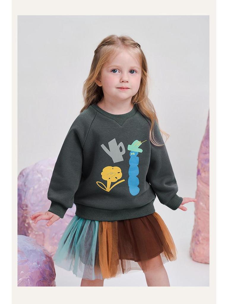 2025 Winter Kids' Fleece-Lined Cartoon Sweatshirt - Round Neck, Long Sleeve for Boys & Girls