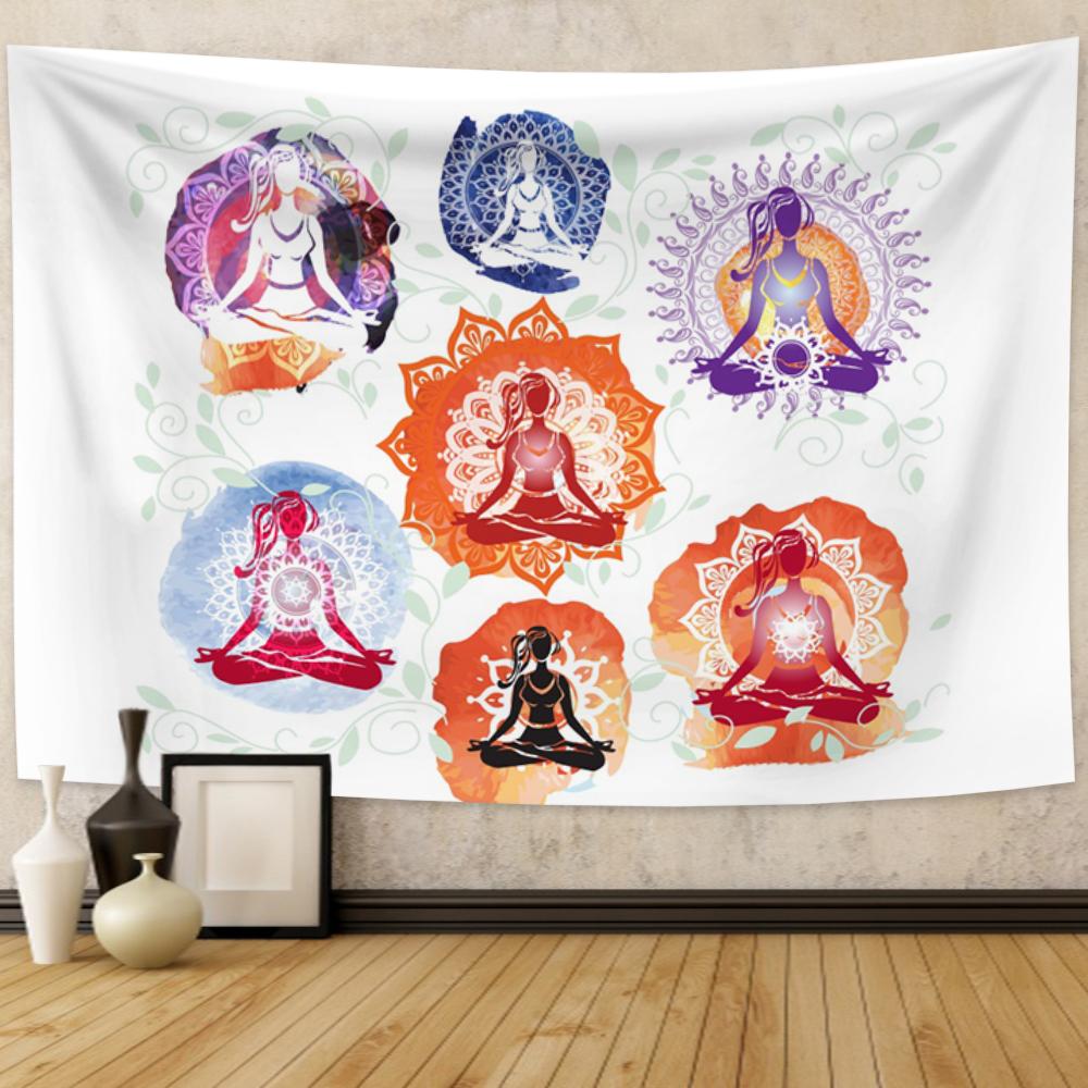 

Indian Buddha Meditation 7 Chakra Tapestry Wall Hanging Datura Background Cloth Psychedelic Yoga Carpet Bohemian Home Decor 95x70cm