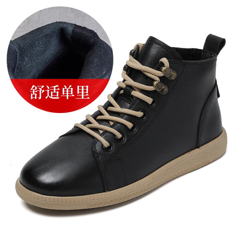 Martin boots leather versatile British style short boots women's thin spring and autumn single boots soft sole soft surface high top women's shoes