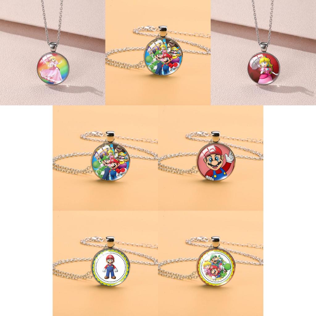 Adorable Cartoon Mario Necklace With Charming Princess Peach Pendant For Stylish Sweater Accessory