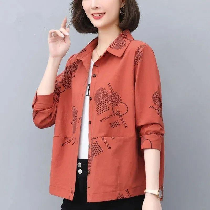 Mom's Fashion Printed Shirt Women's Long Sleeve Loose Casual Blouse Outerwear for Spring and Autumn