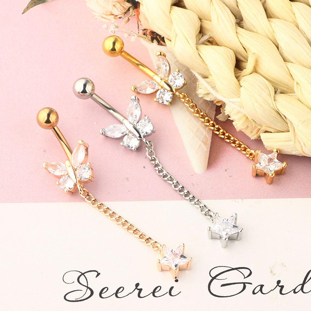 Lot 3 Piercings Nombril 10mm – Acier Chirurgical – Formes Cœur, Papillon, Pendentif – Argent, Or, Rose – Tige Courbe 14G