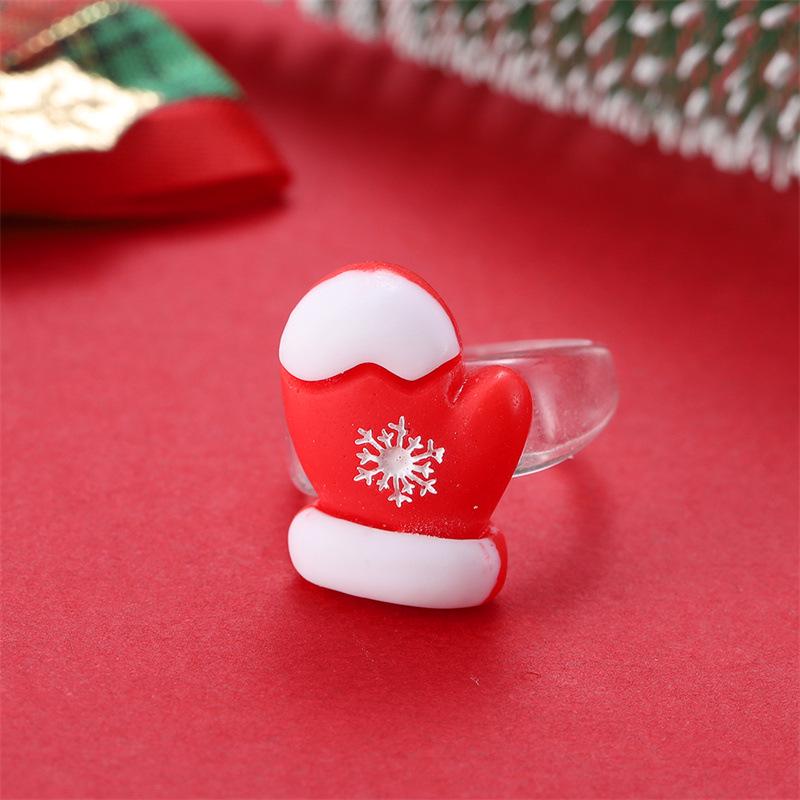 Vánoční kreslený prsten s medvědem, zvonkem a sobem - Slavnostní a módní