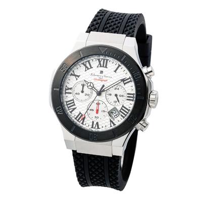 Authentic Salvatore Marra Model 5 ATM Water Date Rubber Watch, SM23106-SSWHBK, Resistant, Chronograph, Display, Strap.
