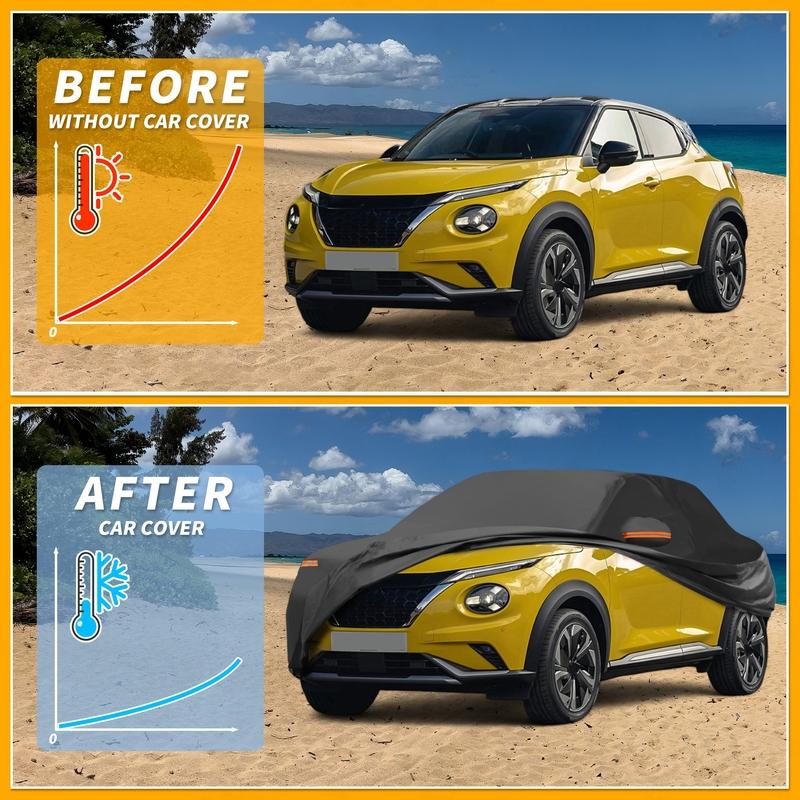 Motoforti All-Weather Waterproof Car Cover - UV-Resistant Outdoor Full Exterior Protection for Nissan Juke 210D-PU Black