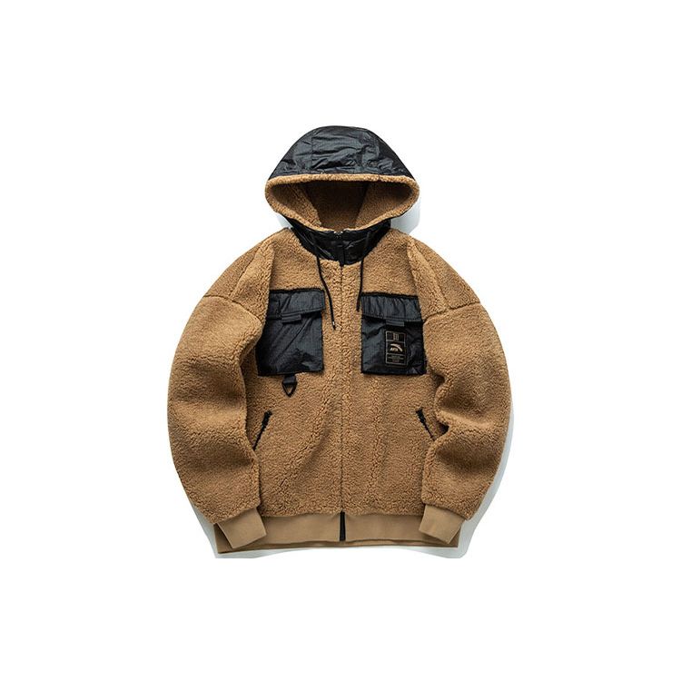 ANTA Men s Fleece-Lined Hooded Knit Jacket Papaya Color 152148738-2 M