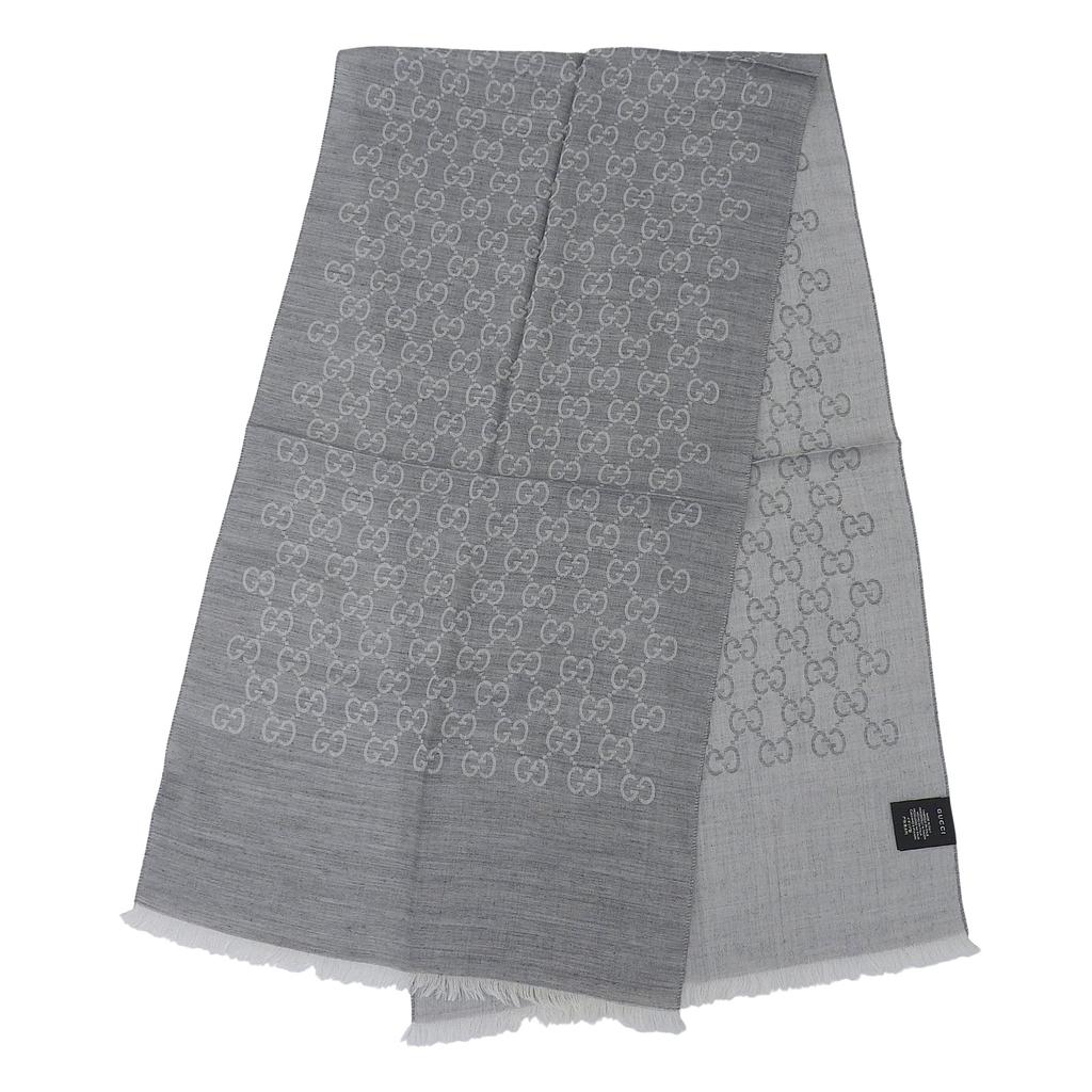 Excellent GUCCI Stall GG pattern with fringe gray wool Women Used