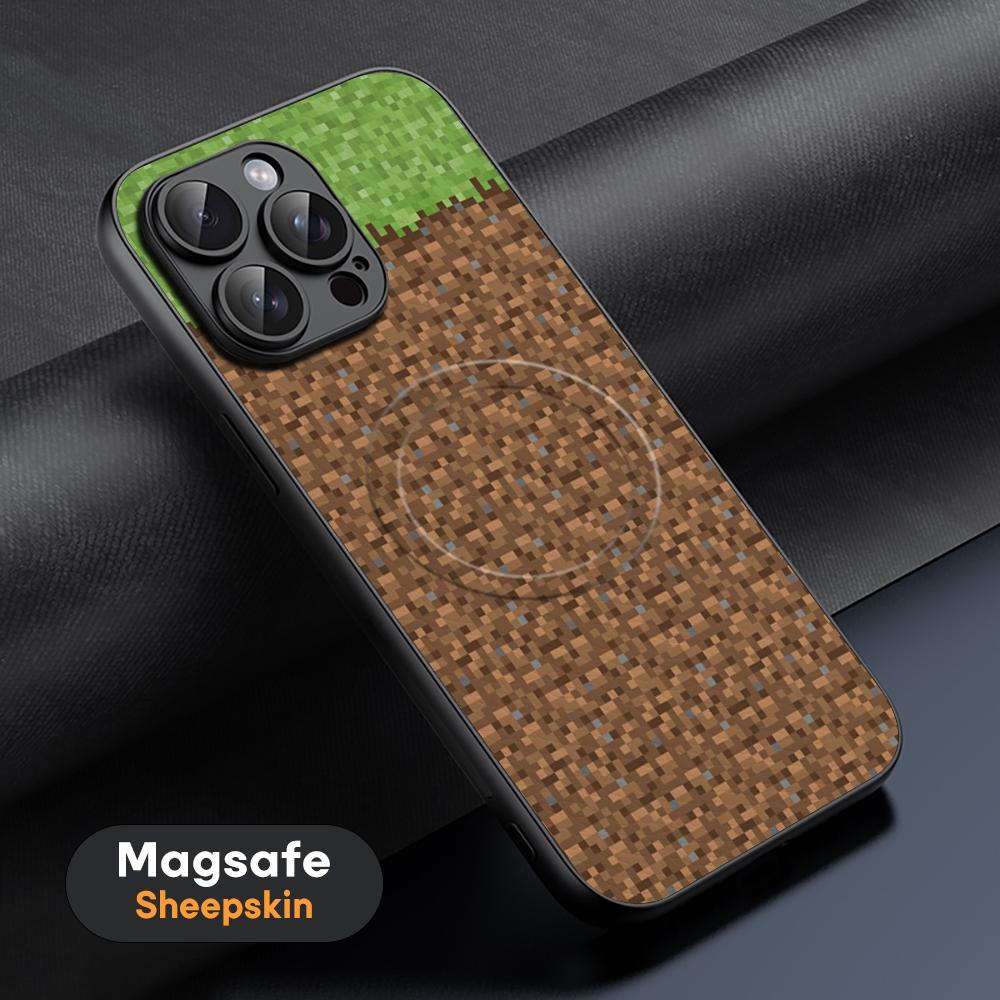 Minimalist pixel fashion mc monster Phone Case For iPhone 16 15 14 13 12 11 Plus Pro Max High-end Luxury Magsafe Sheepskin
