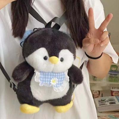 Plush Toy Children School Bag Doll Animal Shoulder Bag Simple Apron Penguin Backpack  Students