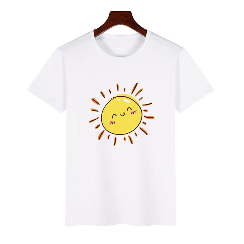 Trendy ShortSleeved Unisex Tshirt Sun Pattern Print Casual Polyester ParentChild Matching Summer Fashion Top for Boys Girls