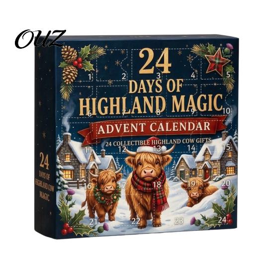 Holiday Decorative Miniatures 24 Days 3D Highland Cow Advent Calendar 2026, Cute Farm Cattle Christmas Unique Gifts for Friends Countdown Calendar,