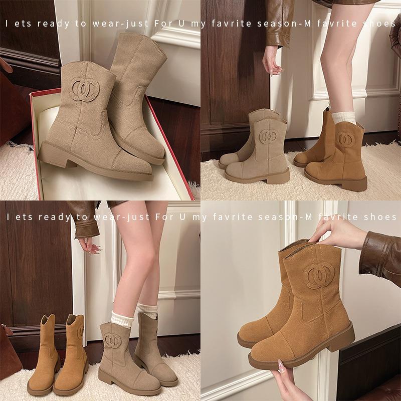 Autumn new comfortable low-heeled mid-tube knight boots children's casual retro suede Chelsea Martin boots