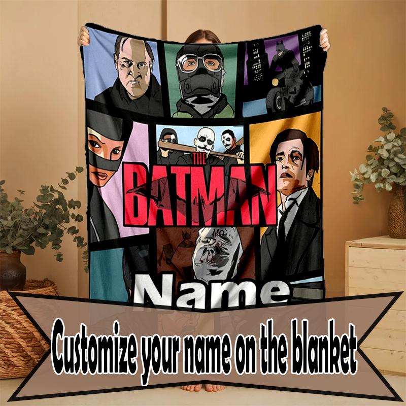 Custom Name Personalized Batman Print Blanket, Home Decor, Bedroom, Sofa, Camping, Couch, Gifts for Birthday Christmas