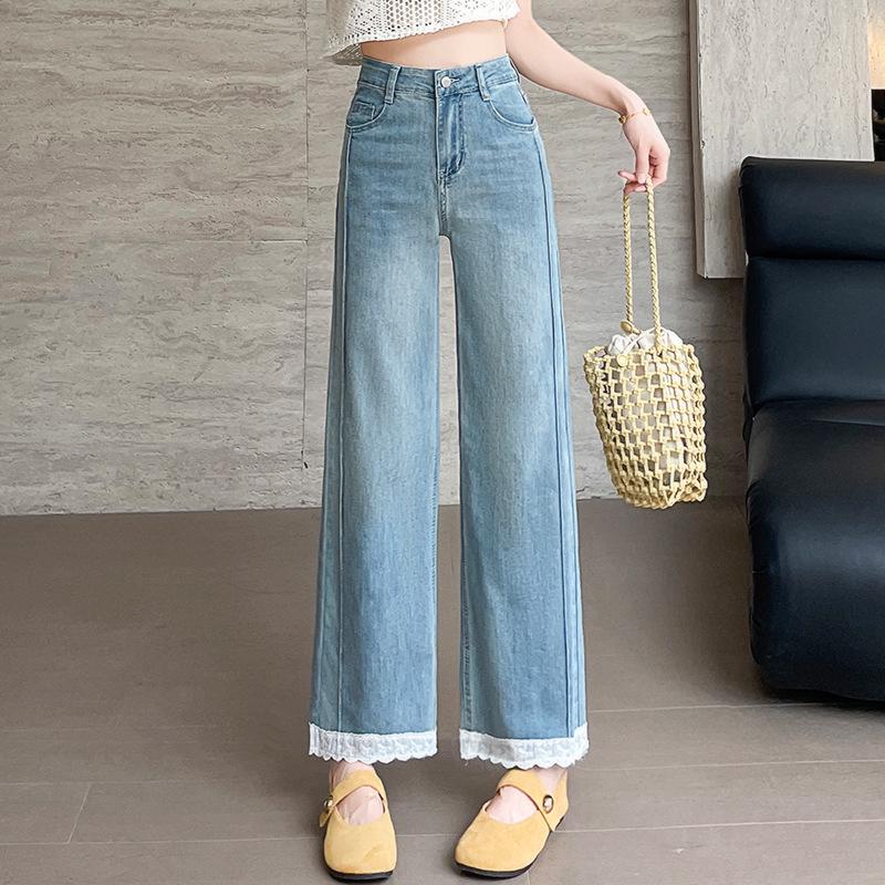 Women s Petite High-Waist White Lace Cropped Cigarette Jeans - Spring/Summer Slim Fit L