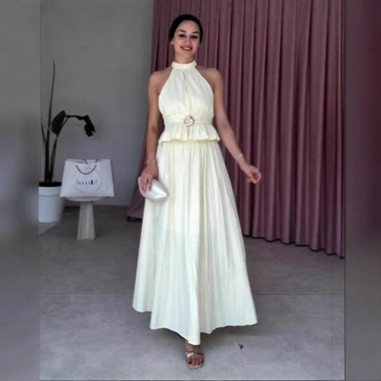 

2025 Summer Halter Sleeveless Waist-Slimming Two-Piece Set for Women Large слонова кістка