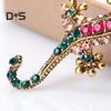 Retro Lizard Gecko Shape Brooch Shining Rhinestones Inlaid Pin Faux Silk Shawl Buckle Dress Badge Outfit Accessories