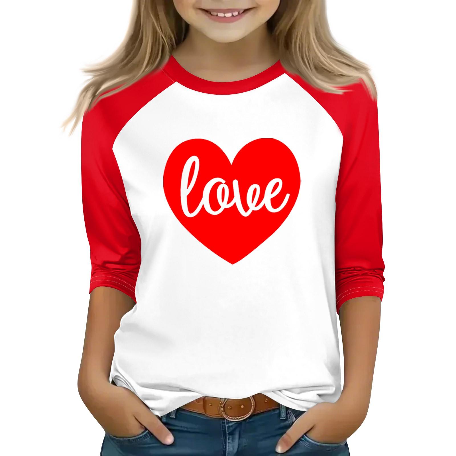 

Топы для девочек 4-16 лет с круглым вырезом и рукавами 3/4 Футболки Модные топы Наряды Футболки 150 красный