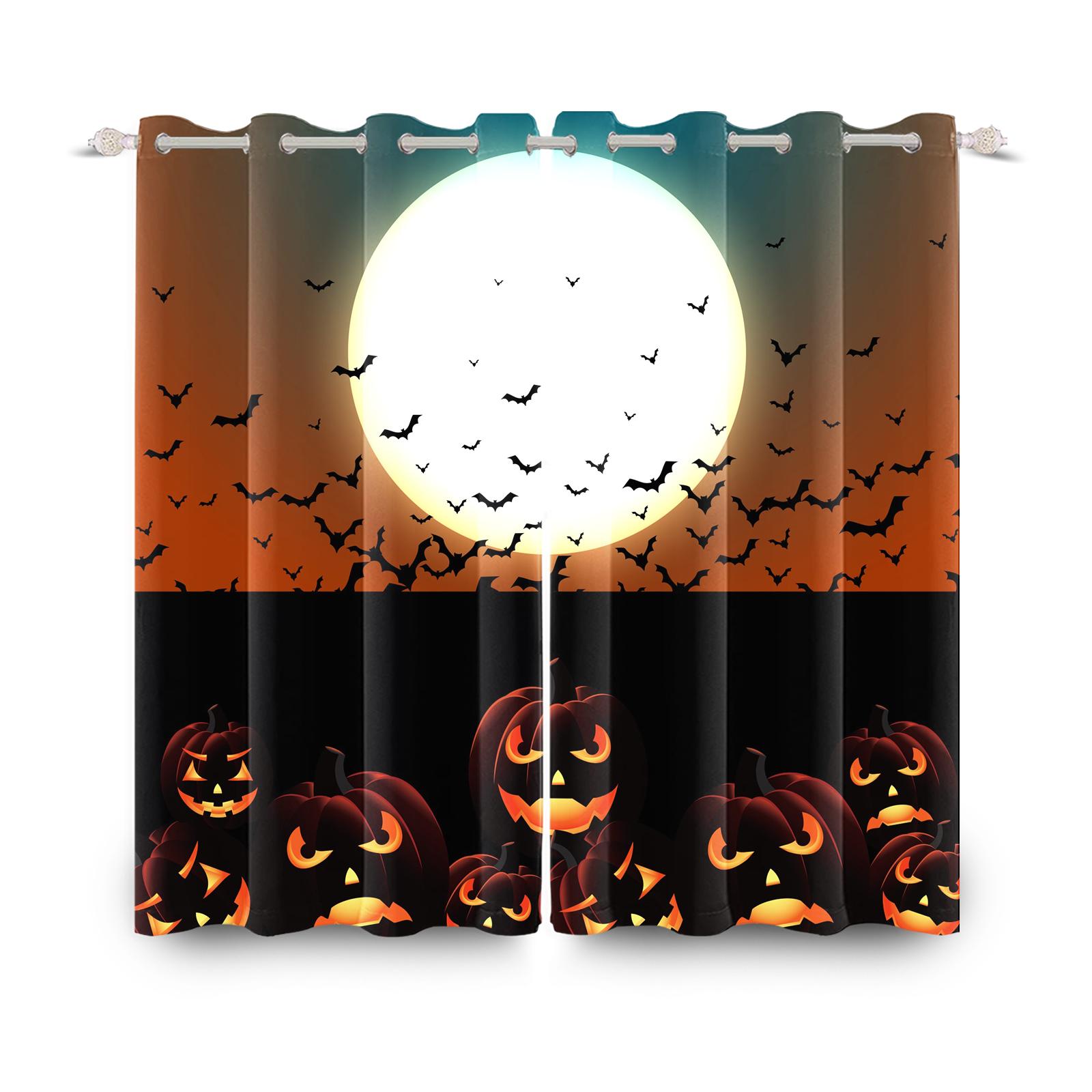

Light Blocking Halloween Curtains Pumpkin Lanterns Bat Spider Design Window Set Living Room Bedroom Home Interior Curtain Polyester Washable Sitting W100*H130(CM)-Rod Pocket&2PCS