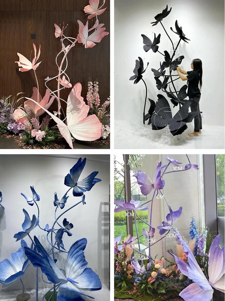 Large Pink Butterfly Art Set for Visual Merchandising, Window Decoration, Floral Display, and Hotel Landscaping