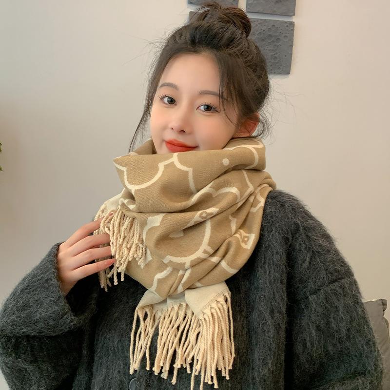 New Cartoon Bear Fashionable Imitation Cashmere Scarf Women's Double Sided Thickened Warm Scarf Korean Style Versatile Shawl