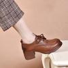 Women's new spring and autumn thick heel deep mouth lace-up to increase height and thin muffin bottom versatile work small leather shoes