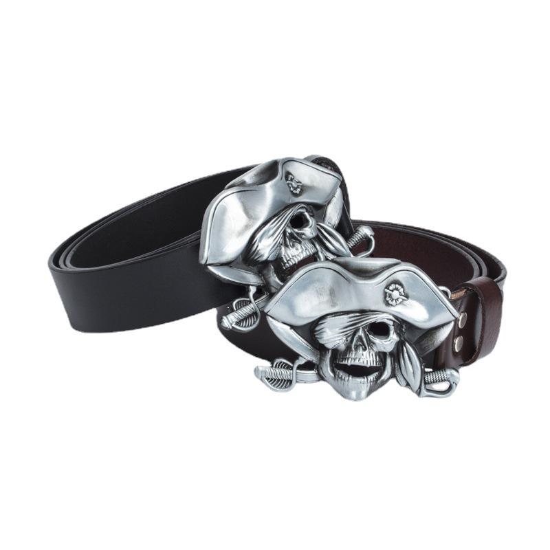 Lotte Junsen Men's Casual Leather Belt with Harley Motorcycle Buckle