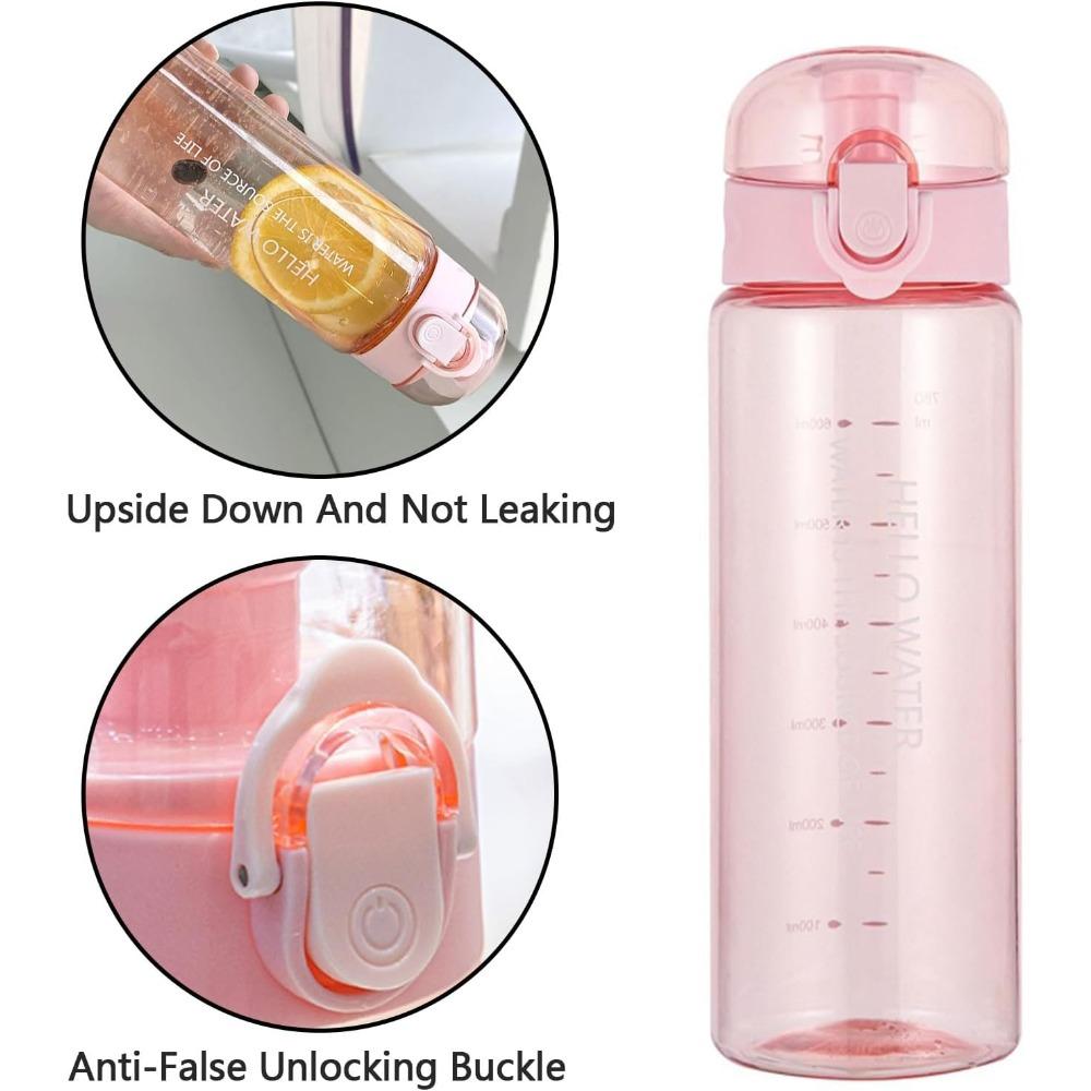 Transparente Wasserflasche mit Skala, Sport Auslaufsichere und BPA-freie Plastikwasserflasche, Wiederverwendbar, Geeignet für Reise Fitnessstudio