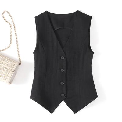 Women Vest Single-breasted Solid Color Sleeveless V Neck Slim Fit Formal Business Style Cardigan Retro Office Wedding Banquet Waistcoat