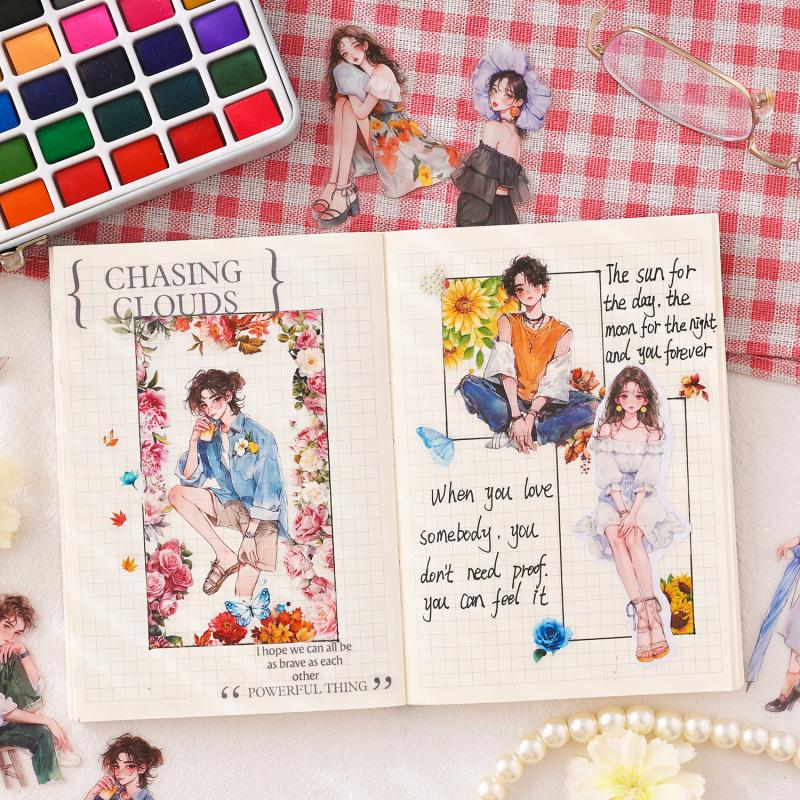100-Sheet Cute Cartoon Girl Character Sticker Adorable Designs for Hand Account Decoration DIY Crafts