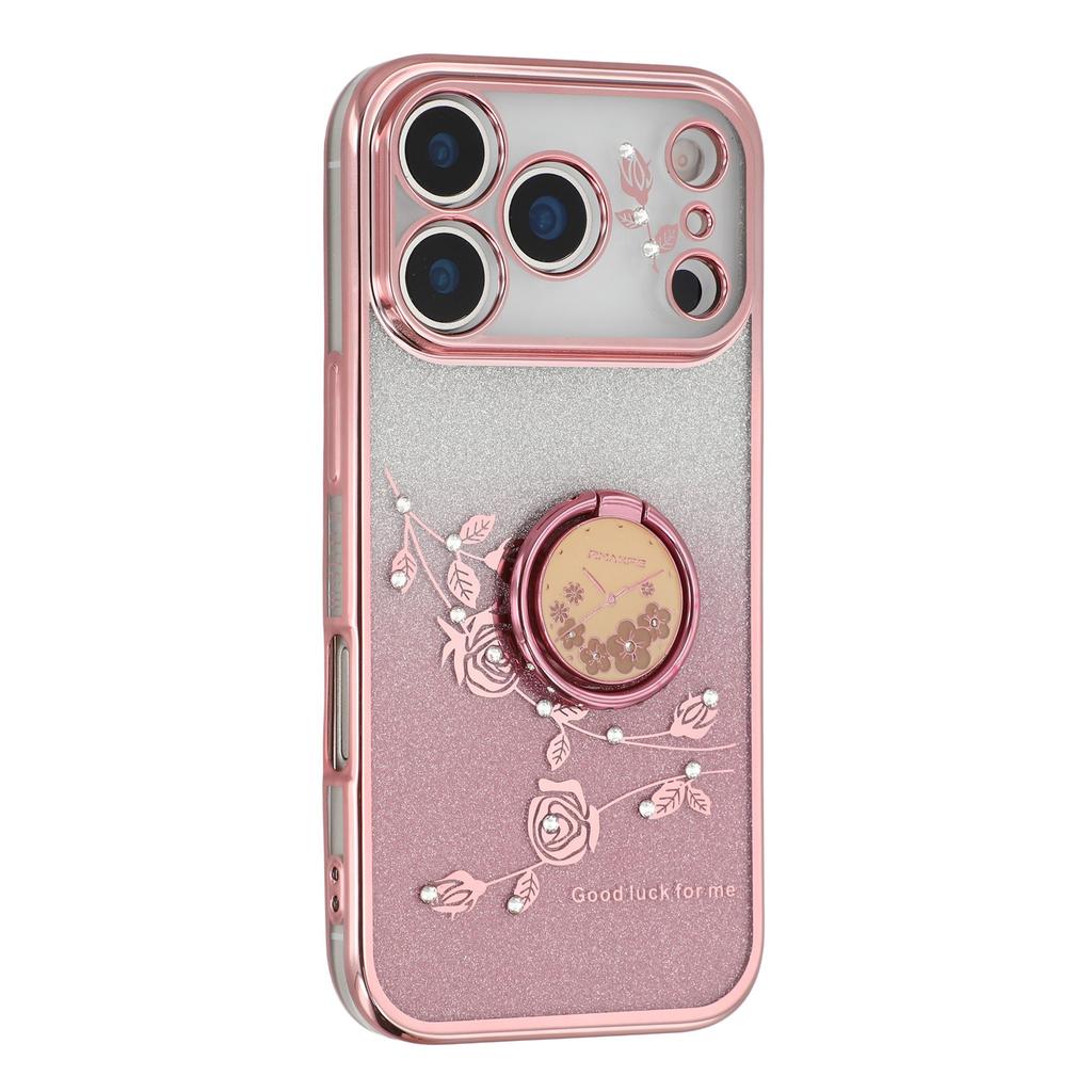 KADEM For iPhone 17 Pro Case Ring Kickstand TPU Flowers Phone Cover Gradient Glitter